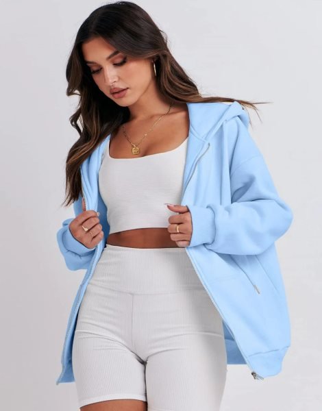 Women's Oversized Zip Up Hoodies Sweatshirts Y2K Clothes Teen Girl Fall Casual Drawstring Jackets with Pockets