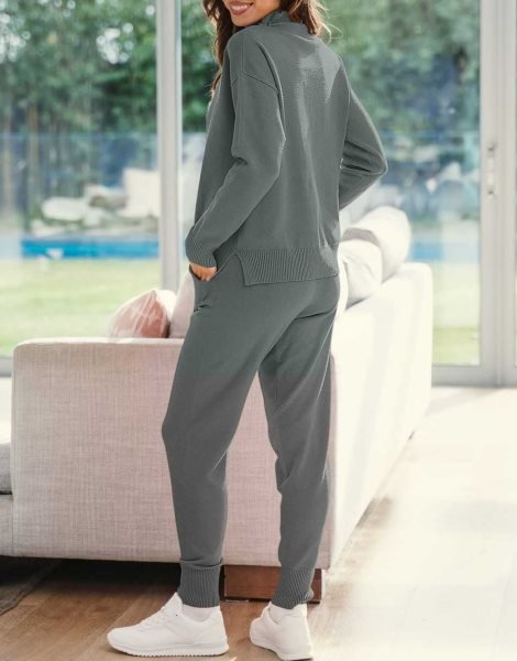 Women's Two Piece Outfits Long Sleeve Turtleneck Pullover Top & Drawstring Pants Sweatsuit Lounge Set