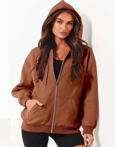 Women's Oversized Zip Up Hoodies Sweatshirts Y2K Clothes Teen Girl Fall Casual Drawstring Jackets with Pockets