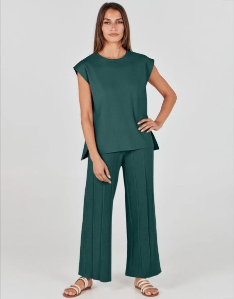 Two Piece Outfits for Women Summer Sweater Sets Knit Pullover Tops Elastic Waisted Pants Lounge Sets Tracksuit