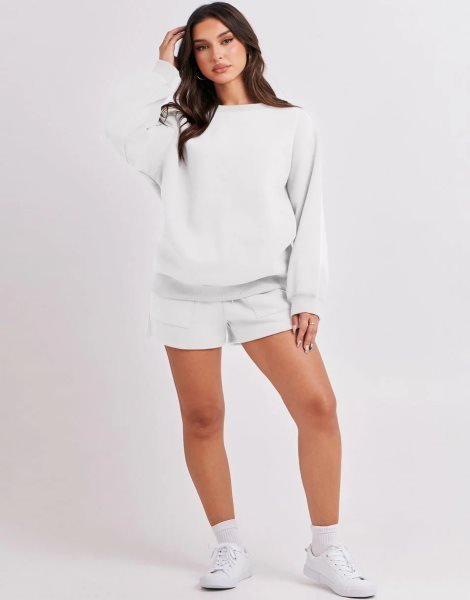 Women 2 Piece Outfits Sweatsuit Oversized Sweatshirt & Lounge Shorts 2023 Casual Cozy Pajamas Tracksuit Set