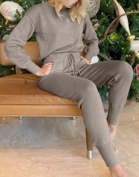 Women's Two Piece Outfits Sweater Sets Pullover and Drawstring Pants Lounge Sets