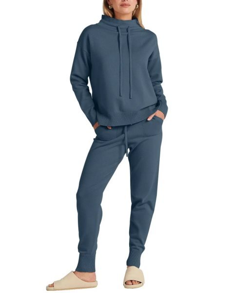 Women's Two Piece Outfits Long Sleeve Turtleneck Pullover Top & Drawstring Pants Sweatsuit Lounge Set