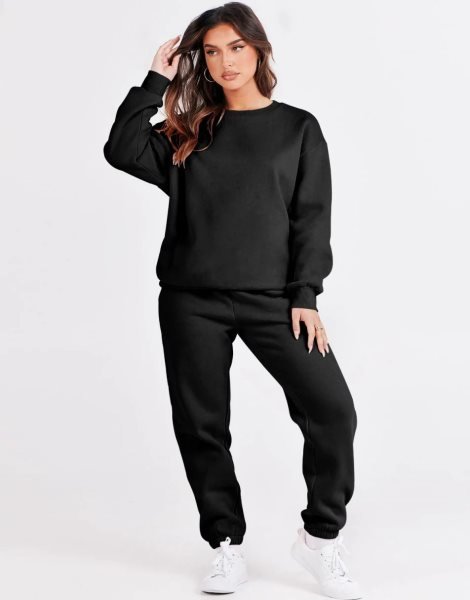 Women's Two Piece Outfits Long Sleeve Crewneck Sweatsuit with Jogger Pants Lounge Sets with Pockets