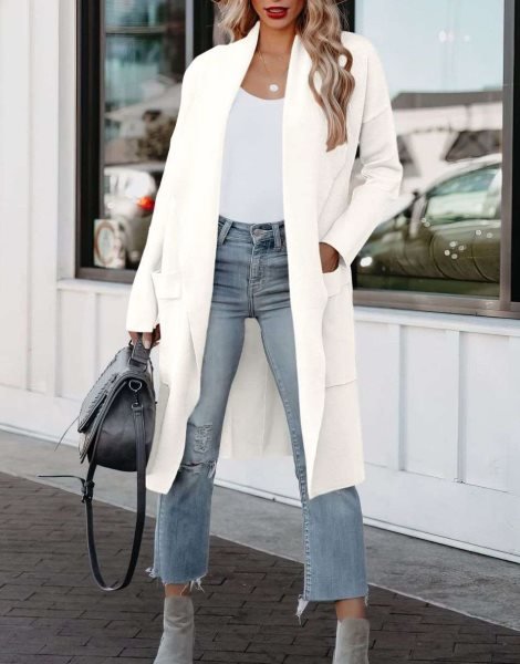 Women's Casual Long Sleeve Draped Open Front Knit Pockets Long Cardigan Jackets Sweater