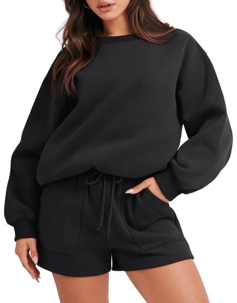 Women 2 Piece Outfits Sweatsuit Oversized Sweatshirt & Lounge Shorts 2023 Casual Cozy Pajamas Tracksuit Set
