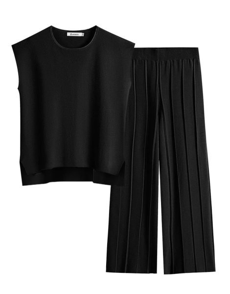 Two Piece Outfits for Women Summer Sweater Sets Knit Pullover Tops Elastic Waisted Pants Lounge Sets Tracksuit