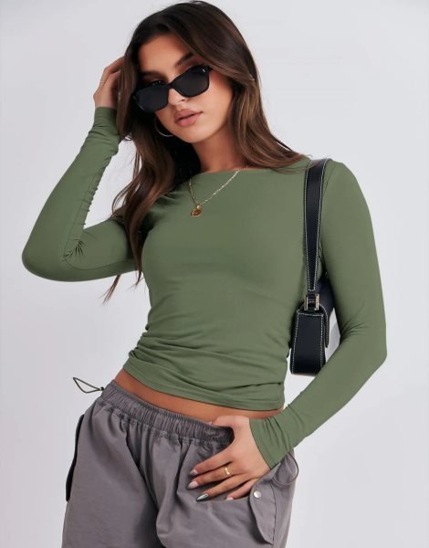 Women Long Sleeve Slim Fit Crop Top Going Out Tight T-Shirt Trendy Tees Streetwear