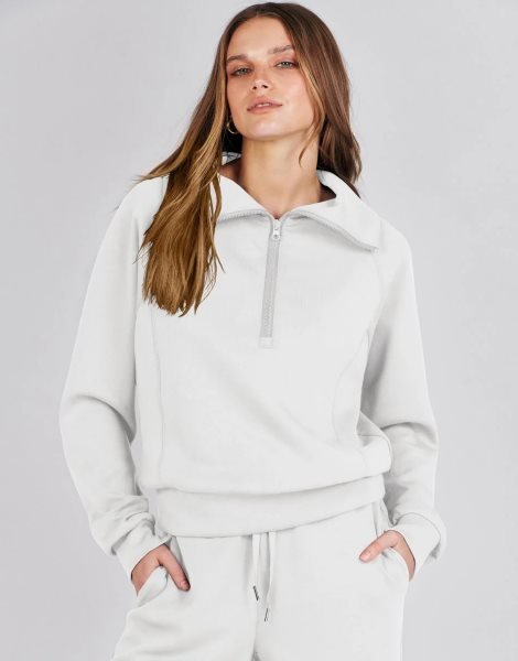Women 2 Piece Outfits Sweatsuit Set 2023 Fall Oversized Half Zip Sweatshirt Wide Leg Sweatpant Lounge Set Tracksuit