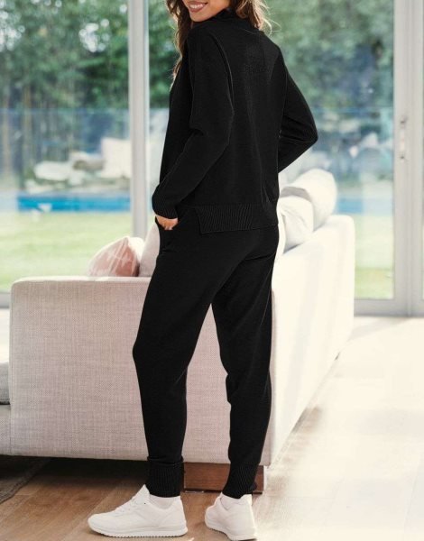 Women's Two Piece Outfits Long Sleeve Turtleneck Pullover Top & Drawstring Pants Sweatsuit Lounge Set
