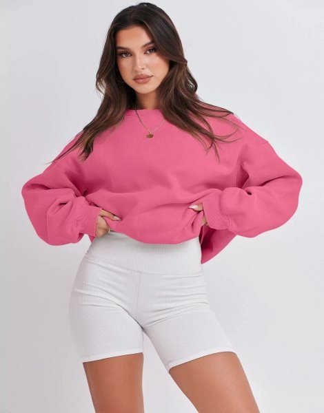 Women's Long Sleeve Sweatshirt Casual Crewneck Loose Fit Pullover Hoodie Fleece Fall Tops