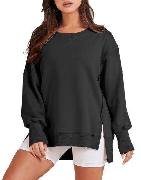 Women's Oversized Sweatshirt Crew Neck Long Sleeve Casual Slit Sloucthy Pullover Top Fall Clothes