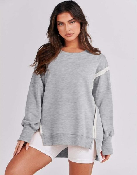 Women's Oversized Sweatshirt Crew Neck Long Sleeve Casual Slit Sloucthy Pullover Top Fall Clothes