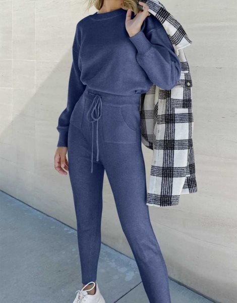 Women's Two Piece Outfits Sweater Sets Pullover and Drawstring Pants Lounge Sets