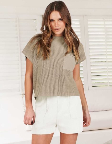 Women's Two Piece Outfits Sweater Short Sets Knit Pullover Tops and Shorts Lounge Set Tracksuit