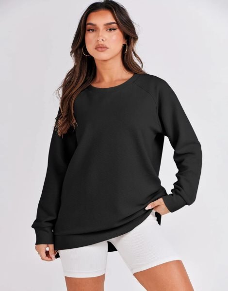 Women's Sweatshirts Long Sleeve Tunic Tops Crew Neck Soft Pullover With Side Zipper Shirt Clothes 2023