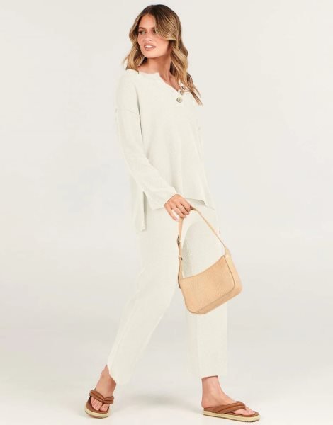 Women 2 Piece Outfits Oversized Knit Loungewear Loose Slouchy Sweater Set 2023 Fall Trendy Matching Lounge Sets