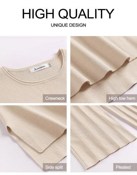 Two Piece Outfits for Women Summer Sweater Sets Knit Pullover Tops Elastic Waisted Pants Lounge Sets Tracksuit