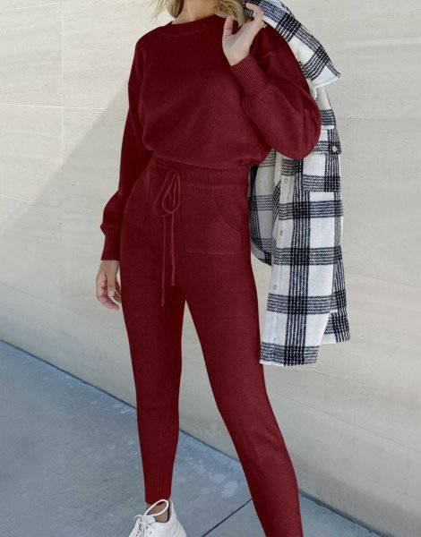 Women's Two Piece Outfits Sweater Sets Pullover and Drawstring Pants Lounge Sets