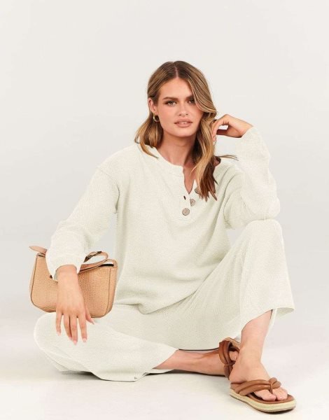 Women 2 Piece Outfits Oversized Knit Loungewear Loose Slouchy Sweater Set 2023 Fall Trendy Matching Lounge Sets