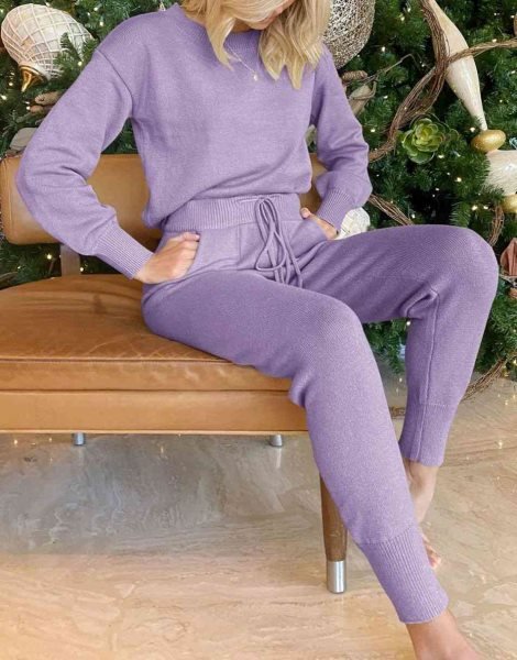 Women's Two Piece Outfits Sweater Sets Pullover and Drawstring Pants Lounge Sets