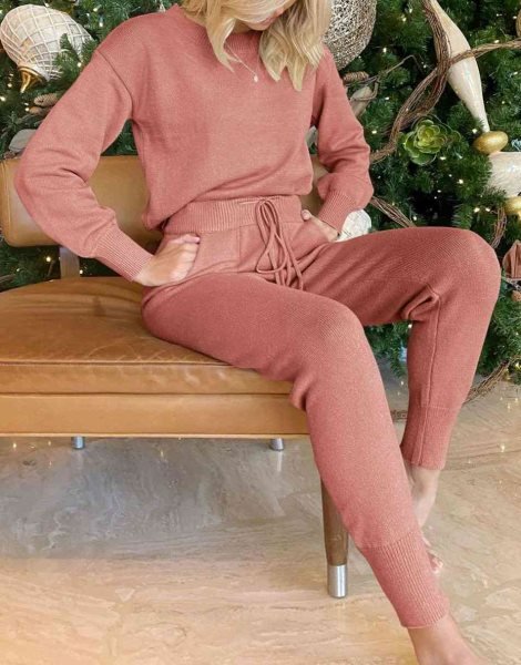Women's Two Piece Outfits Sweater Sets Pullover and Drawstring Pants Lounge Sets