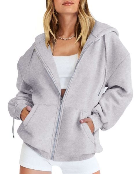 Women's Oversized Zip Up Hoodies Sweatshirts Y2K Clothes Teen Girl Fall Casual Drawstring Jackets with Pockets
