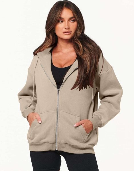 Women's Oversized Zip Up Hoodies Sweatshirts Y2K Clothes Teen Girl Fall Casual Drawstring Jackets with Pockets