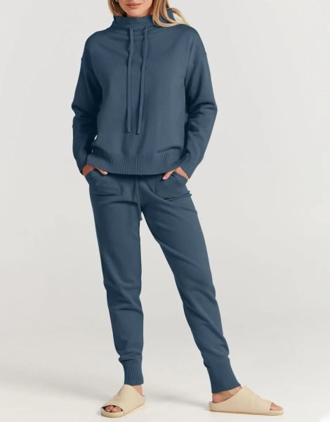Women's Two Piece Outfits Long Sleeve Turtleneck Pullover Top & Drawstring Pants Sweatsuit Lounge Set