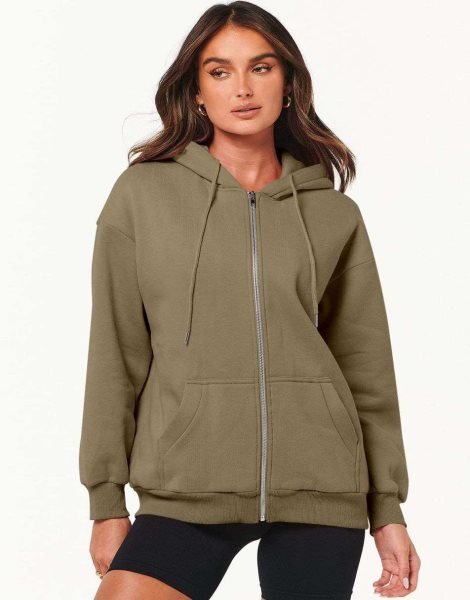 Women's Oversized Zip Up Hoodies Sweatshirts Y2K Clothes Teen Girl Fall Casual Drawstring Jackets with Pockets
