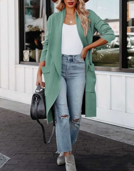 Women's Casual Long Sleeve Draped Open Front Knit Pockets Long Cardigan Jackets Sweater