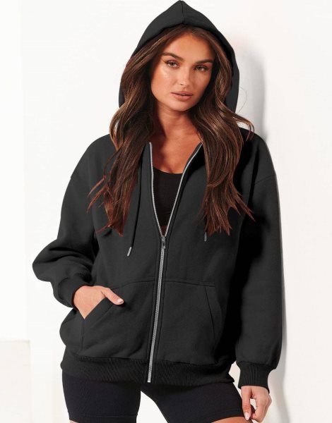 Women's Oversized Zip Up Hoodies Sweatshirts Y2K Clothes Teen Girl Fall Casual Drawstring Jackets with Pockets