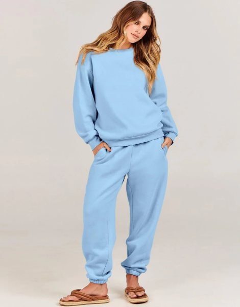 Women's Two Piece Outfits Long Sleeve Crewneck Sweatsuit with Jogger Pants Lounge Sets with Pockets
