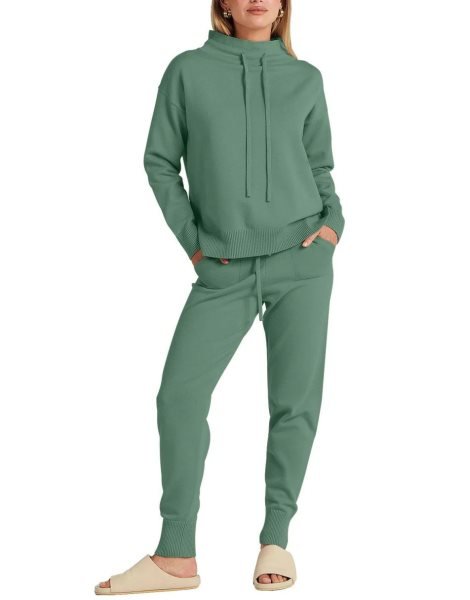 Women's Two Piece Outfits Long Sleeve Turtleneck Pullover Top & Drawstring Pants Sweatsuit Lounge Set