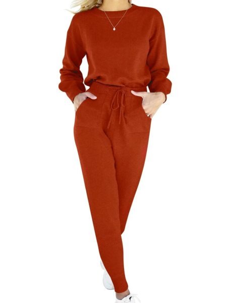 Women's Two Piece Outfits Sweater Sets Pullover and Drawstring Pants Lounge Sets