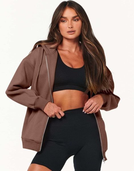 Women's Oversized Zip Up Hoodies Sweatshirts Y2K Clothes Teen Girl Fall Casual Drawstring Jackets with Pockets