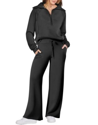 Women 2 Piece Outfits Sweatsuit Set 2023 Fall Oversized Half Zip Sweatshirt Wide Leg Sweatpant Lounge Set Tracksuit