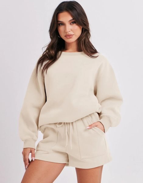 Women 2 Piece Outfits Sweatsuit Oversized Sweatshirt & Lounge Shorts 2023 Casual Cozy Pajamas Tracksuit Set