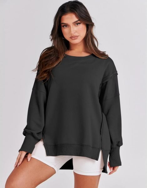 Women's Oversized Sweatshirt Crew Neck Long Sleeve Casual Slit Sloucthy Pullover Top Fall Clothes