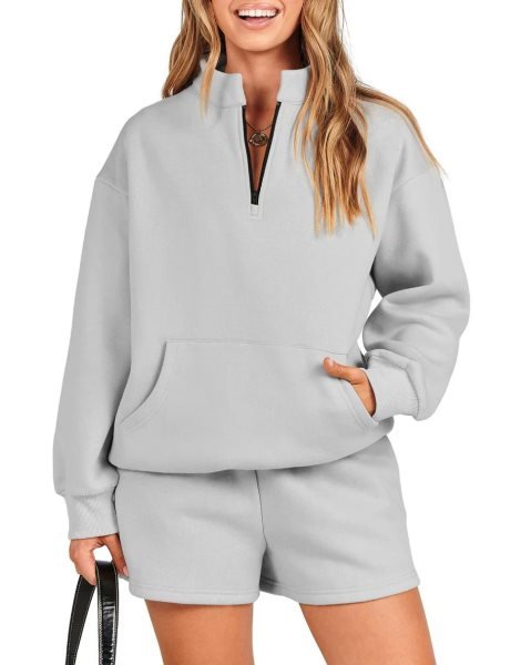 Sweatsuit Oversized Half Zip Collared Sweatshirt & Short Lounge Wear Tacksuit Set