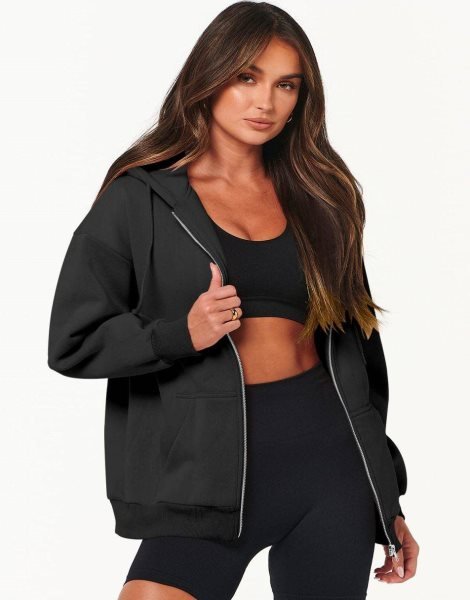 Women's Oversized Zip Up Hoodies Sweatshirts Y2K Clothes Teen Girl Fall Casual Drawstring Jackets with Pockets