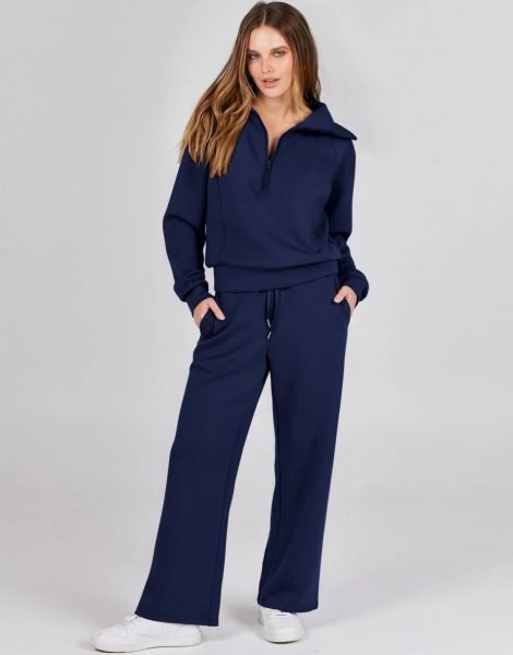 Women 2 Piece Outfits Sweatsuit Set 2023 Fall Oversized Half Zip Sweatshirt Wide Leg Sweatpant Lounge Set Tracksuit