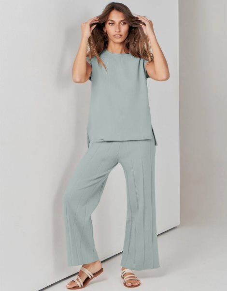 Two Piece Outfits for Women Summer Sweater Sets Knit Pullover Tops Elastic Waisted Pants Lounge Sets Tracksuit