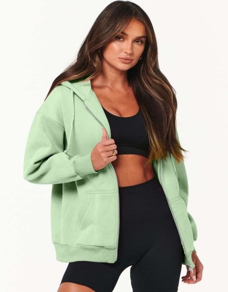 Women's Oversized Zip Up Hoodies Sweatshirts Y2K Clothes Teen Girl Fall Casual Drawstring Jackets with Pockets