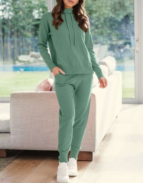 Women's Two Piece Outfits Long Sleeve Turtleneck Pullover Top & Drawstring Pants Sweatsuit Lounge Set
