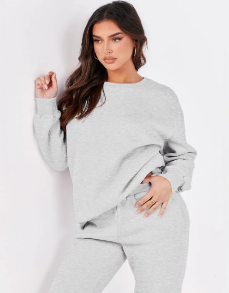 Women's Two Piece Outfits Long Sleeve Crewneck Sweatsuit with Jogger Pants Lounge Sets with Pockets