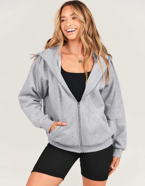 Women's Oversized Zip Up Hoodies Sweatshirts Y2K Clothes Teen Girl Fall Casual Drawstring Jackets with Pockets