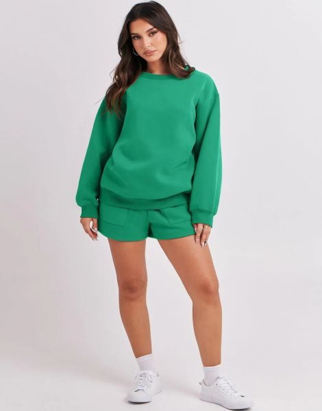 Women 2 Piece Outfits Sweatsuit Oversized Sweatshirt & Lounge Shorts 2023 Casual Cozy Pajamas Tracksuit Set