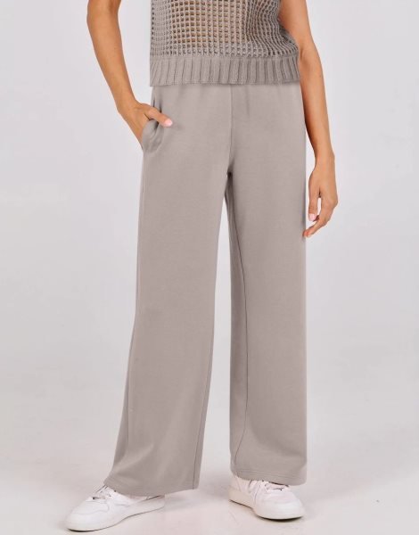 Women Two Piece Outfits Crochet Sheer Knit Sweater Top Wide Leg Pants Lounge Matching Sets Sweatsuit Travel Clothes
