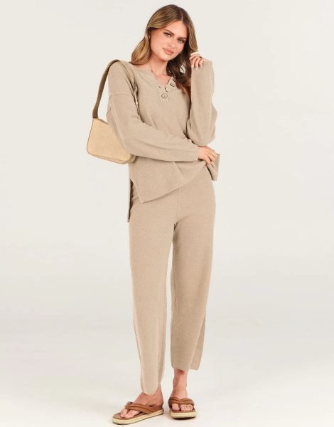 Women 2 Piece Outfits Oversized Knit Loungewear Loose Slouchy Sweater Set 2023 Fall Trendy Matching Lounge Sets